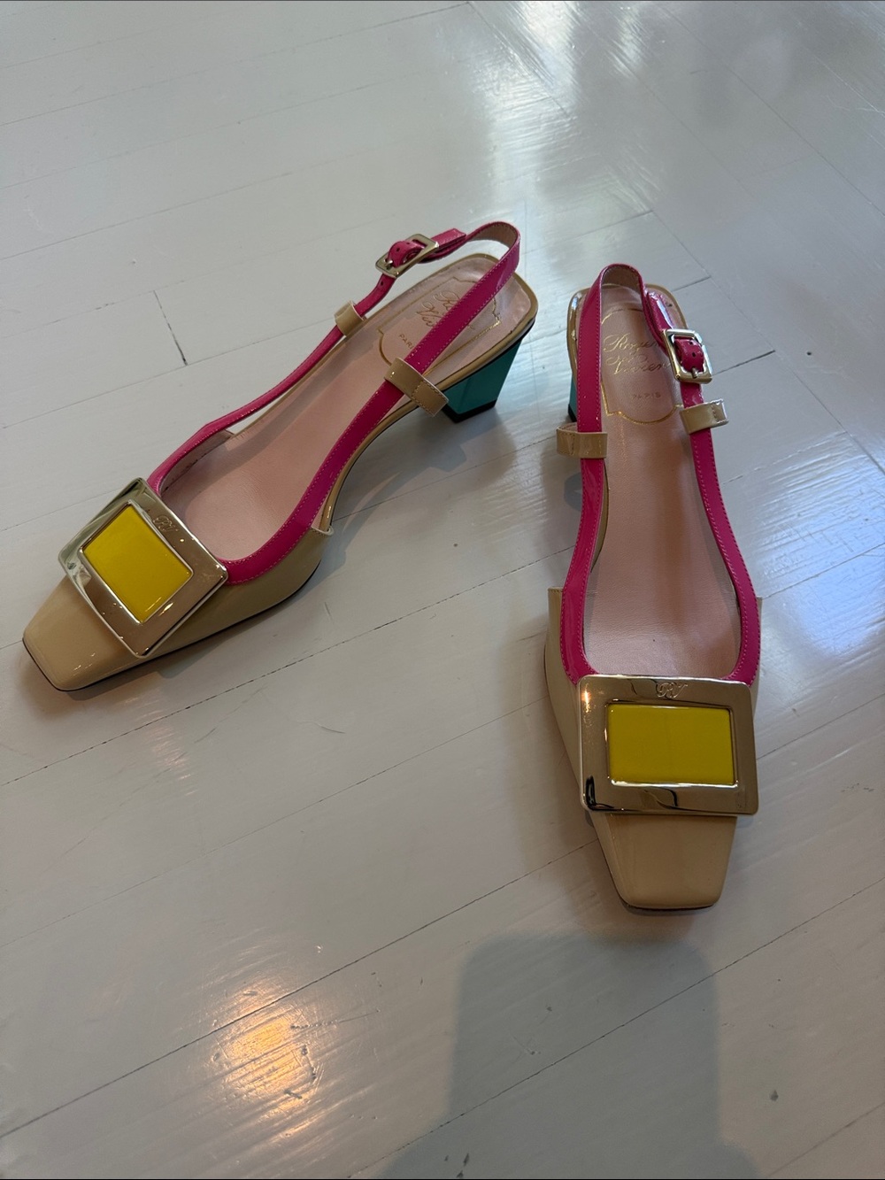 Roger Vivier Colorblock Buckle Slingback Pumps 37.5